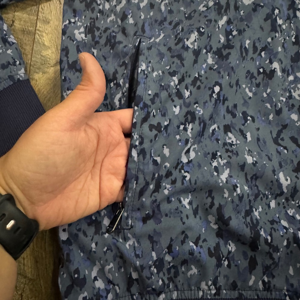 Athleta Brooklyn Bomber Jacket II Navy Blue Abstract Print Full Zip Large Travel - Picture 3 of 6